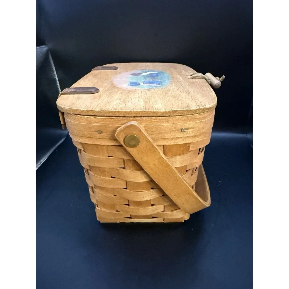 Longaberger Basket with Lid Hand Painted Signed Vintage Dresden Ohio